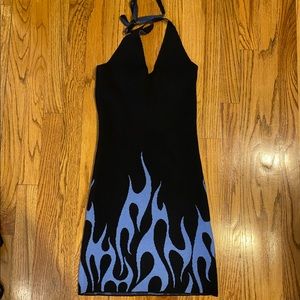 Black knit mini dress with flames